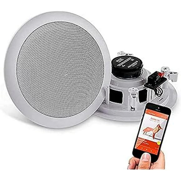 Pyle Pair 6.5” Bluetooth Flush Mount In-wall In-ceiling 2 (PDICBT652RD) -Way Universal Home Speaker System Spring Loaded Quick Connections Polypropylene Cone Polymer Tweeter Stereo Sound 200 Watts