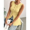 thumbnail image 6 of Women Button Down Tank Top Ribbed Summer Vest Tops Slim Fit Open Front Sleeveless Crop Shirt Yellow S, 6 of 9