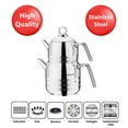 thumbnail image 5 of Korkmaz Mega Largo Mirrored Stainless Steel Double Turkish Tea Pot Set with Metal Handles, Tea Kettle Samovar for Loose Leaf Tea, Birthday, Wedding, Thanksgiving, Christmas Gift for Tea Lover, 6.7 qt, 5 of 6