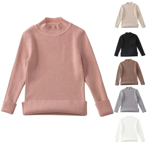 WRKEKC Girls Sweaters Kids Sweater Solid Color Fall Winter Warm Comfortable Stylish Easy to Wear Turtleneck Neckline Long Sleeve 4-10 Years Ribbed Knit Pullover Top