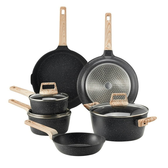17 Piece Black Granite Nonstick Cookware Set Pots and Pans Induction Safe Kitchenware