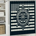 thumbnail image 6 of JRXY Summer Costal Navy Blue White and Gray Stripe Helm Anchor Boat Star Shower Curtain White, 6 of 7