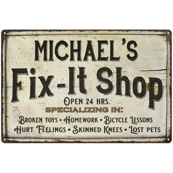MICHAEL'S Fix-It Shop Sign Grandpa Dad Wall Decor Gift 8x12 Metal 108120006007