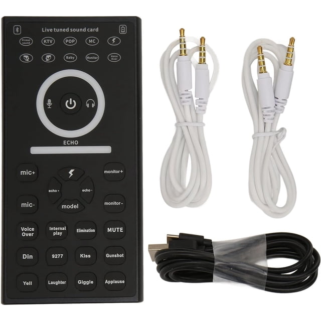 HUGFEGWE Mini Voice Changer, Multi Sound Effects Plug and Play Handheld Live Sound Card, Voice Changer Microphone for Phone PC CJB91-65360
