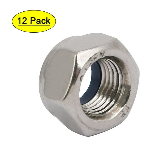 12pcs M12 x 1.25mm Pitch Metric Fine Thread 304 Stainless Steel Hex Lock Nuts