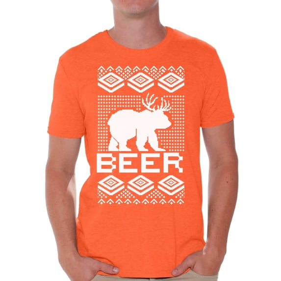 Awkward Styles Beer Bear Deer Christmas Tshirts for Men Funny Bear with Antlers Shirt Christmas Deer Shirt Men's Holiday Tee Ugly Christmas T-shirt Funny Tacky Party Holiday Top Beer Bear Xmas Shirt