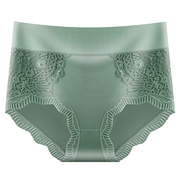 Gibobby Pantaletas para mujer de encaje de algodón más ropa interior de tamaño cintura sexy calzoncillos transpirables sin rastro(Verde,G)