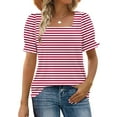 thumbnail image 2 of Ltctricy Summer Tops for Women Fashion Casual Puffl Short Sleeve Square Neck Striped T Shirts Loose Tunic Tee Blouses, 2 of 7