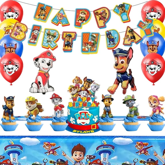 Paw Patrol Party Decorations, Paw Patrol Party Supplies - Paw Patrol Party Balloons Background Tablecloth and Paw Patrol Happy Birthday Banner and other Puppy Paw Patrol Birthday Party Decorations