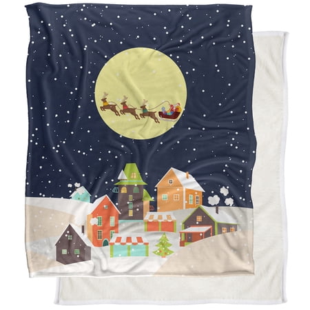 LOGOVISION Santa Sleigh Silky Touch Sherpa Back Super Soft Throw Blanket