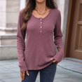 thumbnail image 6 of Women Blouses Slim Fit Button Down V Neck Henley Shirt Brick Red XXL, 6 of 8