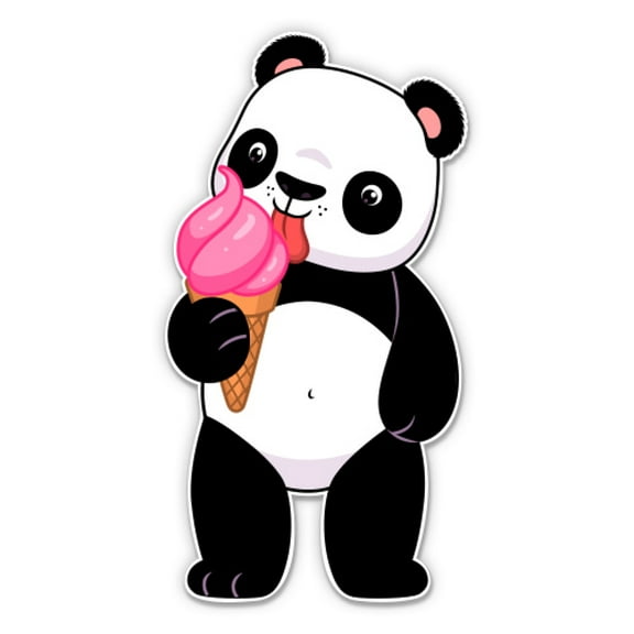 Panda Eating Ice Cream Cute - 3" Vinyl Sticker - For Car Laptop I-Pad Phone Helmet Hard Hat - Waterproof Decal