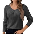 thumbnail image 2 of Sevevn Women's Ribbed Knit Crew Neck Pullover Lace Low Back Cutout Solid Color Slim Long Sleeves Tunic Dressy Top Black S, 2 of 9