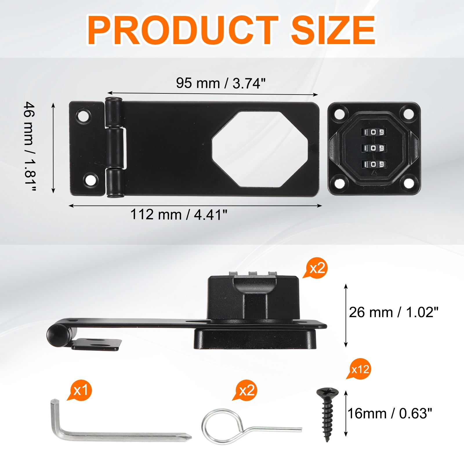 Uxcell 2 Pcs Keyless Cabinet Lock with Combination Code -  4 Inch Password Hasp Latch Lock Mechanical Password Rotary Hasp, for Office Filing Cabinets Drawer Closet Cupboard, Black
