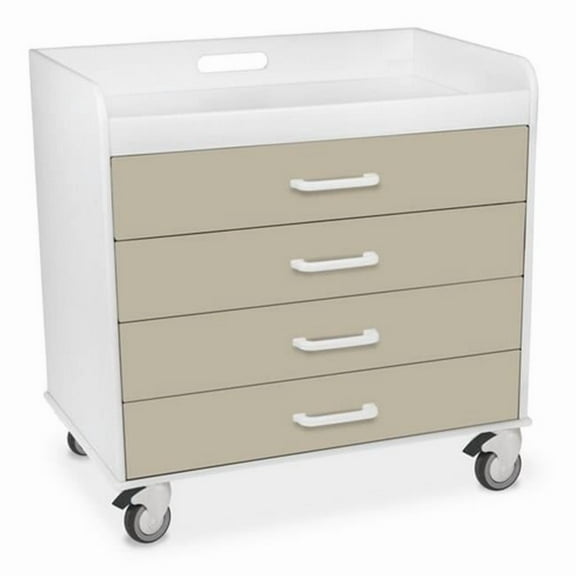 TrippNT 51138 Almond Beige Polyethylene Extra Wide Compact Locking 4 Drawer Cart - 27 x 27 x 19 in.