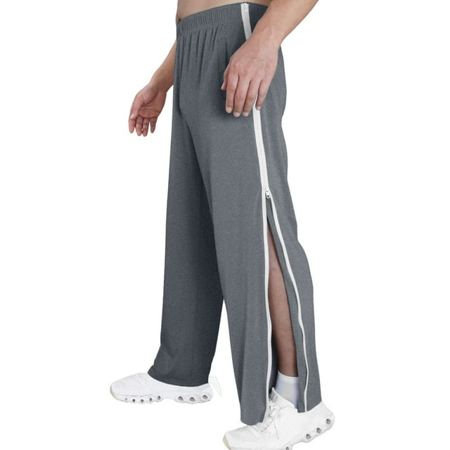 Men's Casual Sports Basketball Pants with 2 Button Side Zipper Fully Cut Postoperative Belt Pocket Design