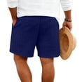 thumbnail image 4 of LNZGNM Mens Cotton Linen Shorts Elastic Waist Drawstring 5 Inch Shorts Casual Lightweight Summer Beach Shorts Gym Short Pants with Pockets,Navy 3XL, 4 of 4