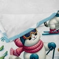 thumbnail image 4 of Ambesonne Cat Fleece Throw Blanket Snowy Cartoon Skiing Kitties 60"x80" Pale Blue Raspberry White, 4 of 5