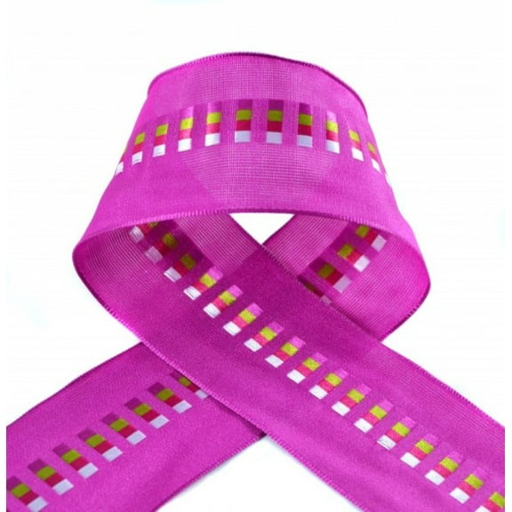 Ribbon Bazaar Wired Taffeta Ribbon with Block Motifs 1-1/2 inch Berry 50 yards