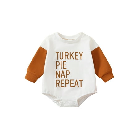 

Amuver Baby Thanksgiving Day Romper Long Sleeve Round Neck Letter Print Bodysuit Fall Clothes