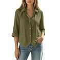 thumbnail image 2 of TGSLY Women's Button Down Shirts Lightweight Soft Collared Solid Color Blouses Loose Dressy Casual Cuffed 3/4 Sleeve Cotton Tops XL, 2 of 10
