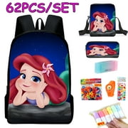 The Little Mermaid School Bag Likable Amusing Art Print Ariel Daypack with Pencil Case 62PCS for Boys and Girls for Party