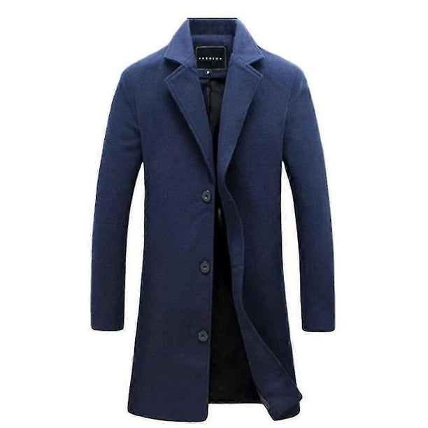 Abrigo clásico de lana para hombre, talla grande, cálido, de invierno, con una sola botonadura, largo, informal, ajustado, s202412241053