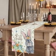 thumbnail image 2 of Happy Easter Table Runner, Spring Bunny Easter Eggs Floral Beige Wood Washable Cotton Linen Table Runners 36 Inches Long, Dresser Scarf Runner for Nightstand/End Tables/Round Tables 13''x36'', 2 of 9