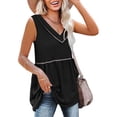 thumbnail image 1 of Camiseta sin mangas con cuello en V para mujer, informal, con dobladillo suelto, transpirable, para verano, sin mangas, 1 of 6