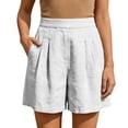 thumbnail image 2 of Bloomae Bermuda Shorts for Women Lightweight Dressy High Waisted Linen Casual Pleated Wide Leg Summer Beach Vacation Short Pants with Elastic Waist White L, 2 of 10