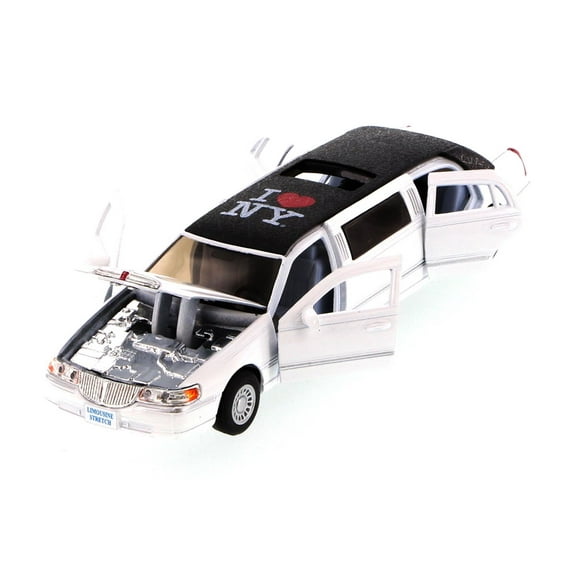 I Love New York 1999 Lincoln Town Car Stretch Limousine, White - Showcasts 7001DW-LNY - 1/38 Scale Diecast Model Car