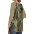 thumbnail image 4 of SAATLERI Button Up Camo Shirt Women Dressy Casual 3/4 Sleeve Tunic Tops Color Block Lightweight V Neck Blouse T-Shirts, 4 of 4