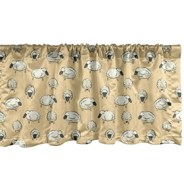 Ambesonne Sheep Window Valance, Theme Herd Animals, 54" X 12", Eggshell Dark Sepia