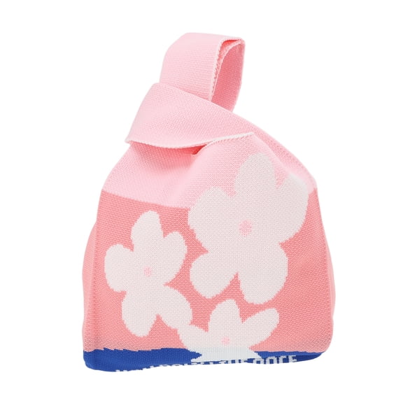 Unique Bargains 1 Pc Knitted Wrist Bag Flower Letter Gift Bag Pink