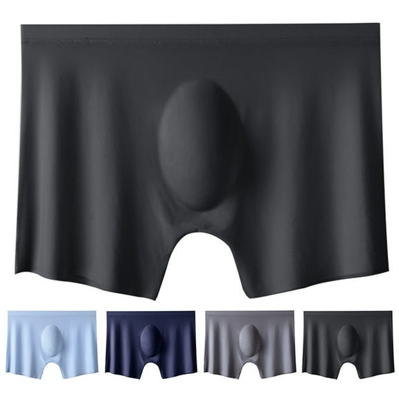 zeranth Men Thin Boxers Seamless See-through Soft Solid Color Mid Waist Ice Silk U Convex Soft Plus Size Elastic Quick Dry Moisture-wicking Men Underpants Underwear