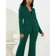 thumbnail image 2 of Pantalones rectos de manga larga, talla S, traje verde ajustado para mujer con cuello vuelto y bolsillos con solapa, 2 of 6