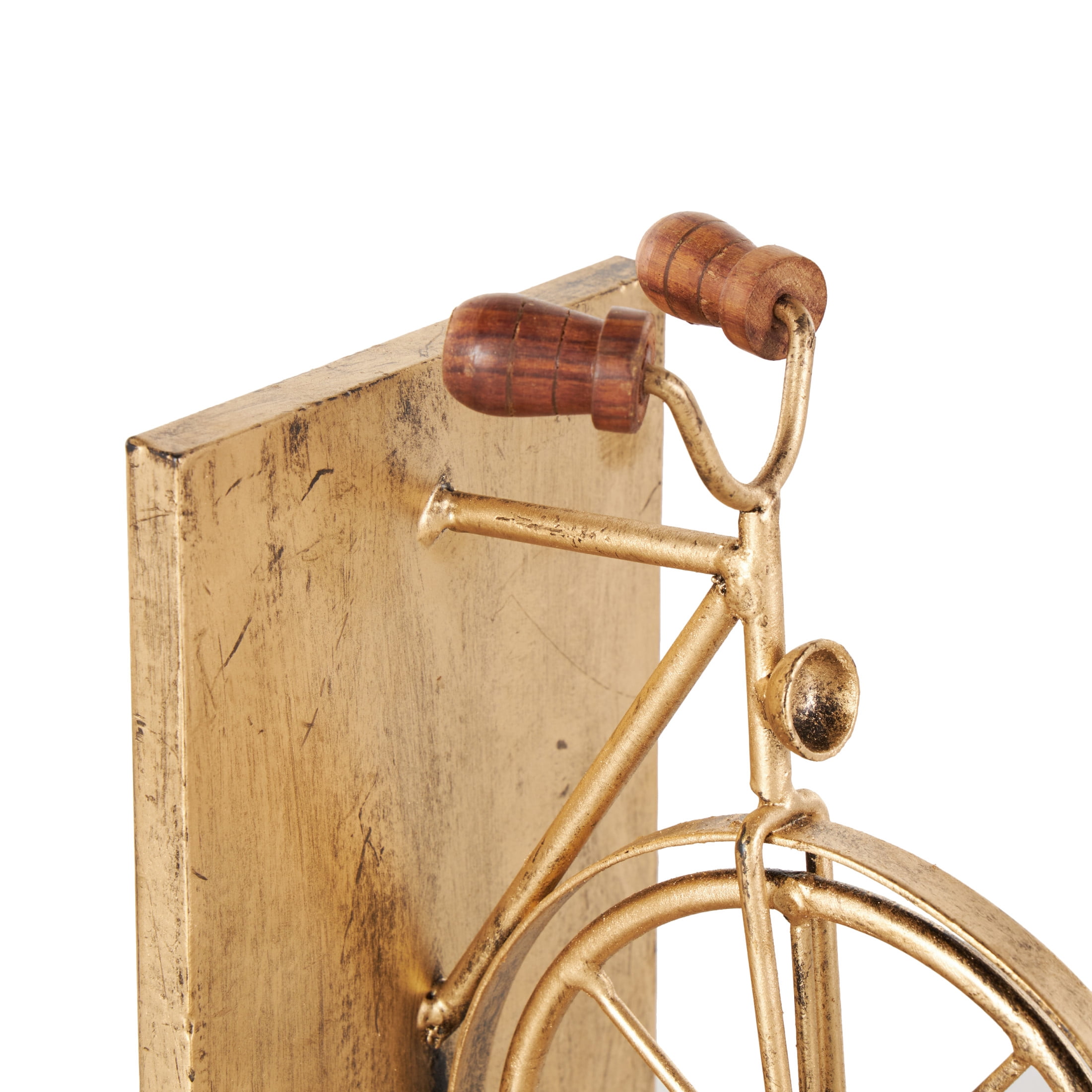 DecMode 6" Bike Gold Metal Bookends with Wood Accents (Set of 2)