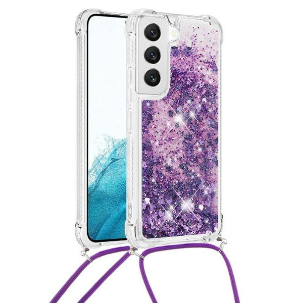 Funda FOXDOCK para Samsung Galaxy S22 con Cuerda Ajustable, Brillo Líquido, Protección Antigolpes y Lente – Ideal para Regalo