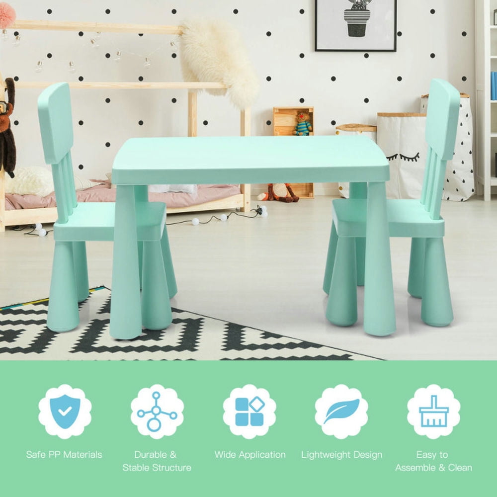 Resenkos 3 Pieces Toddler Multi Activity Play Dining Study Kids Table and Chair Set-Green, Small Folding Table for Arts & Crafts, Snack Time, Homeschooling, Homework