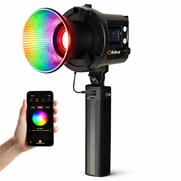 Kit estudio fotográfico LIVLUX L60 P150 con luz LED COB RGB 60W, batería 24000 mAh y app para foto y video