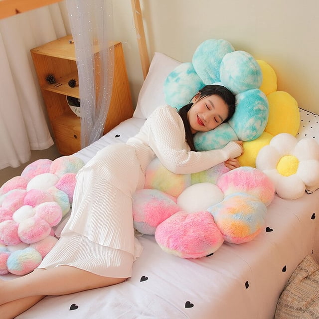 Plush Flower Pillow Mat Stuffed Colourful Peach Blossom Shape Baby Soft Pillow Seat Cushion Infant Accessories heqiyong LED