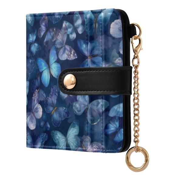 Qxltty Pretty Blue Butterfly Ladies Wallet Rfid Slim Thin Compact Credit Card Women Wallet Zipper Coin Pocket and ID Window for Female Gifts
