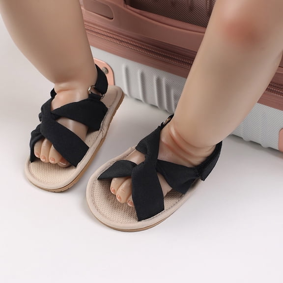 YMNXA Baby Toddler Girls Summer Sandals Slip On Soft Sole Open Toe Comfortable Lightweight Water Shoes For Casual Daily Wear,Black,0-6 Months