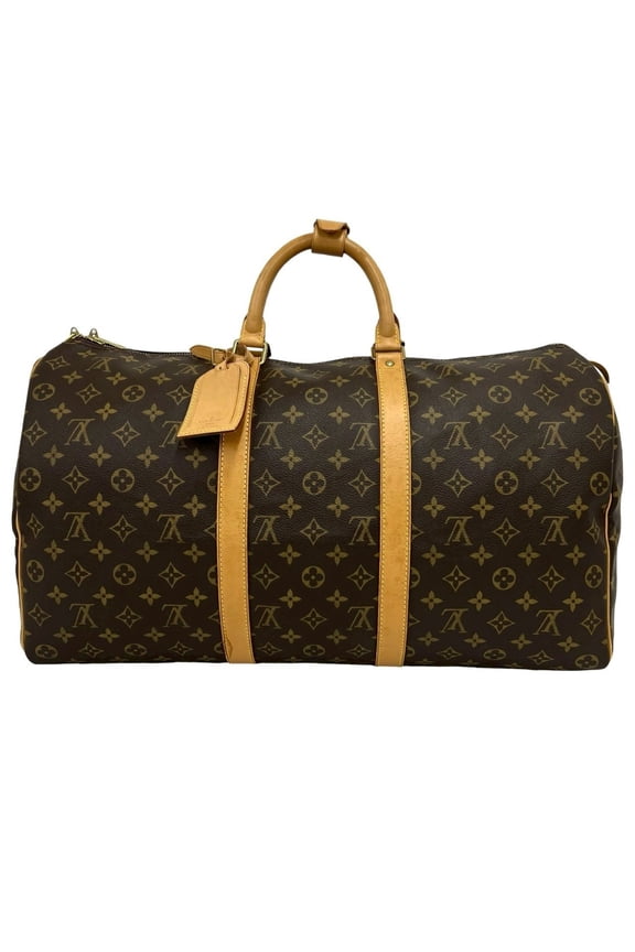 Pre-Owned LOUIS VUITTON Vintage Keepall 50 Monogram Leather Boston Bag Travel Brown 380-1