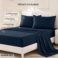 thumbnail image 4 of Lux Decor Collection Queen Size Sheets Set Brushed Microfiber High GSM, 4 Piece Sheet Set Upto 16 Inches Deep Pocket Bedding Sheets & Pillowcases - Navy Blue, 4 of 10