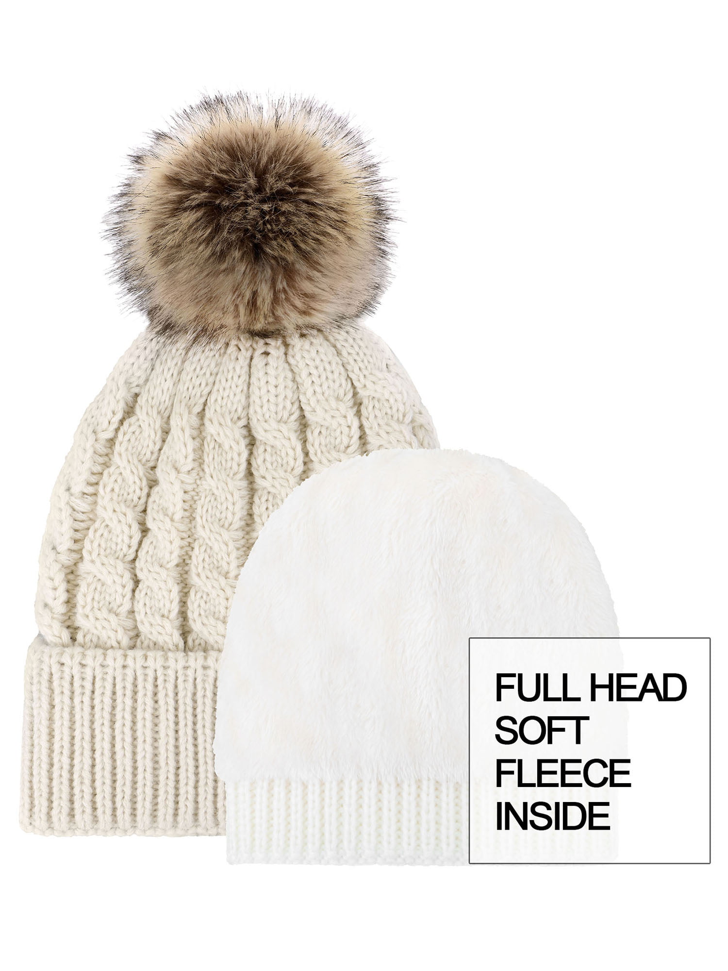 Beanie Hat for Women Winter Soft Fleece Lined Knit Pom Beanie, Grey