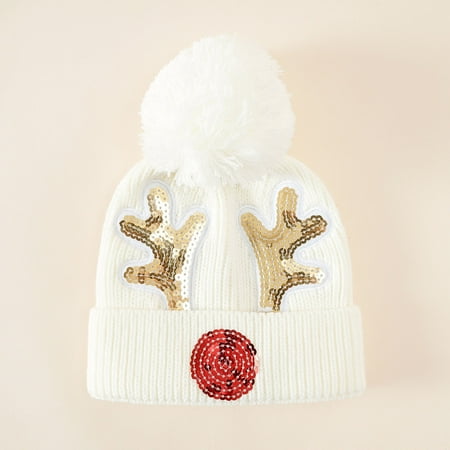 

Christmas 2-8 Age Unisex Children s Winter Christmas Antlers Print Knitting Warm Hat