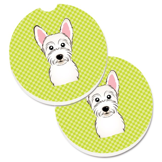Juego de 2 posavasos para automóvil Caroline's Treasures Tablero de ajedrez Lime green Westie BB1288CARC 2.56 Multicolor