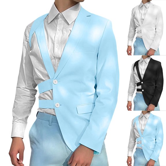 Men's Lapel Blazer Jacket Sport Coat, Cross Strap Cutout Hollow Out Single鈥態reasted Casual Suit Jacket for Party Club Nightclub Prom