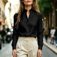 thumbnail image 6 of Bosfbaoi Long Sleeve Womens Tops Stand Split Collar Hidden Button Linen Blend Office Shirts, 6 of 7